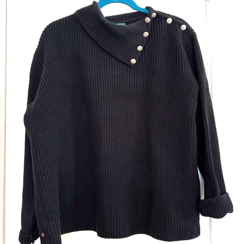 Lauren Ralph Lauren Black Fisherman Sweater with 3-way collar sz L